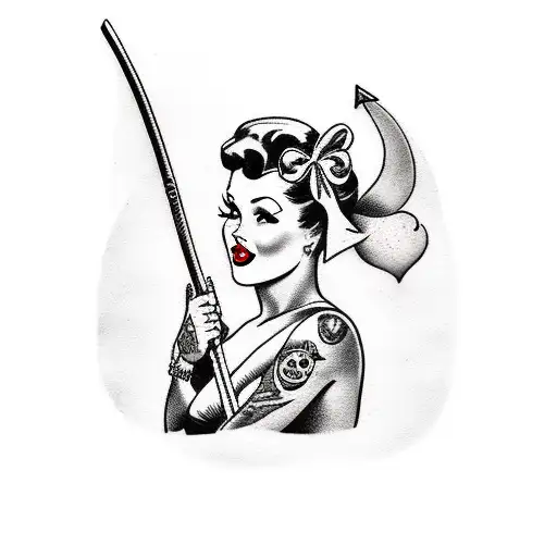 Pin Up Girl Holding A Scythe Black And Grey