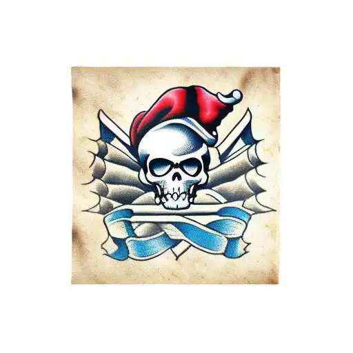 Pirate Flag With Two An Achor And Two Swallows