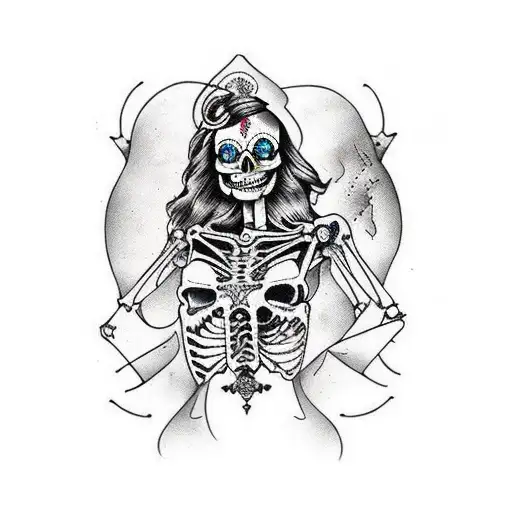 Traditional Gypsy Woman Half Skeleton