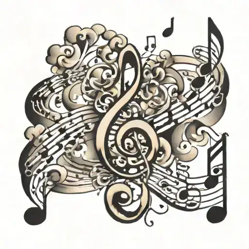Music Notes Swirling With Clouds Surrounding