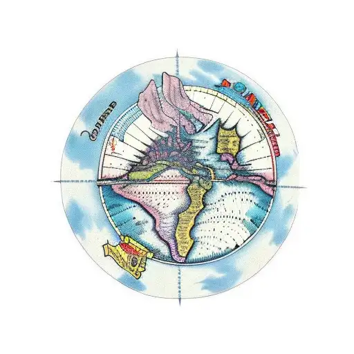 Full Arm Tattoo That Incorporates Map Of Panama With Nautical Themes