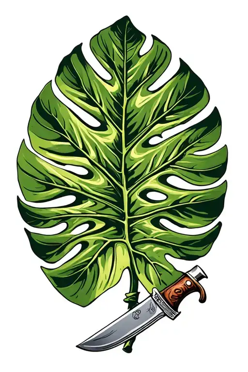 Monstera Leaf With Knife Through It