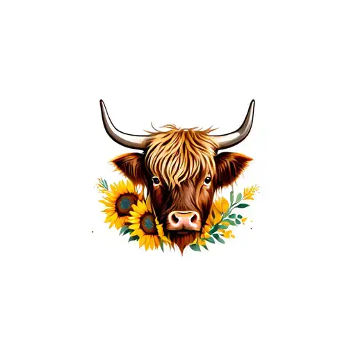 Highland Cow With Sunflowers And Glitter