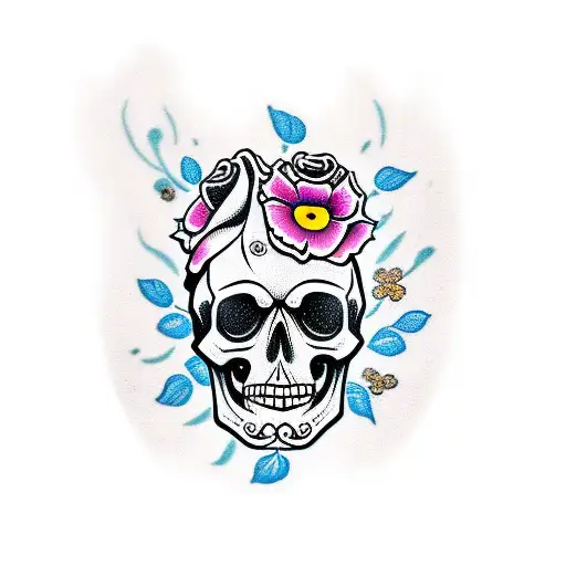 Skull With Flowers And Diamond