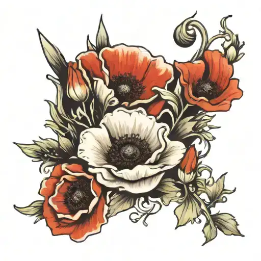 Watercolor Paintbrush With Poppy Flower