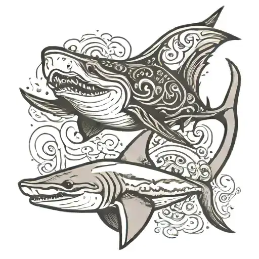 Manta Ray And Shark Swimming