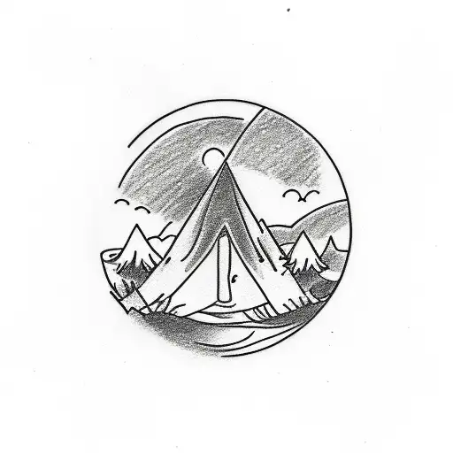 Drawing Of A Minimalist Camp Within A Circle