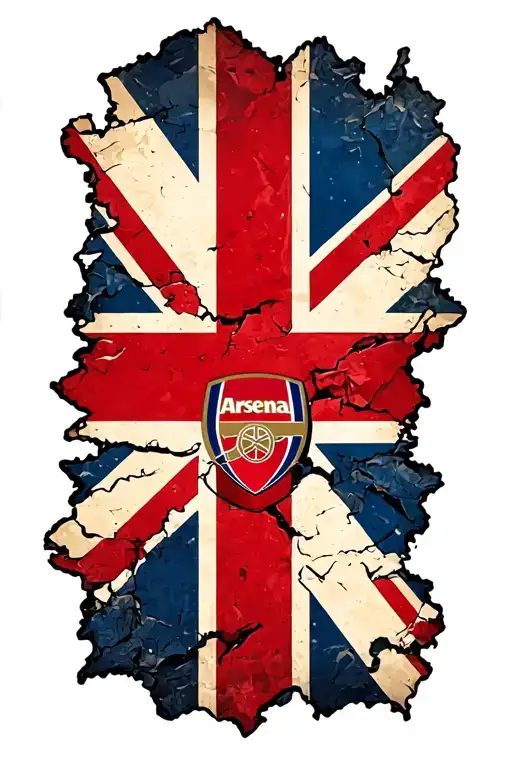 Tattered Union Jack Flag With The Arsenal Logo On The Far Left Side