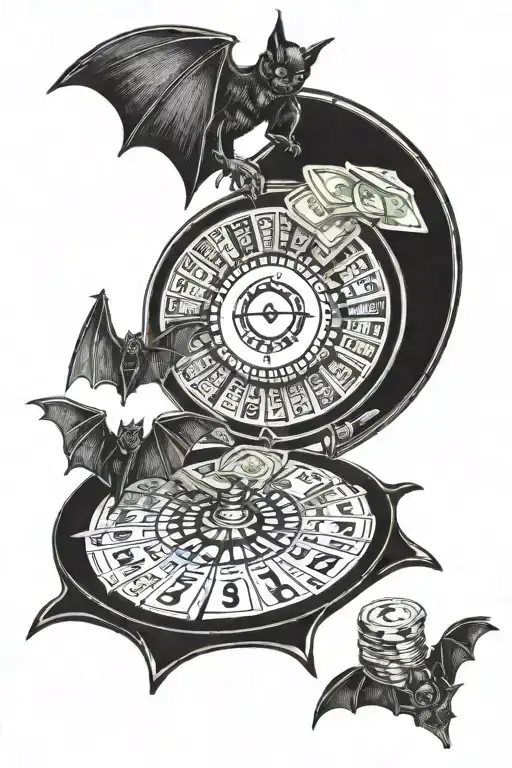 Bat With Money And Roulette Table With Cash