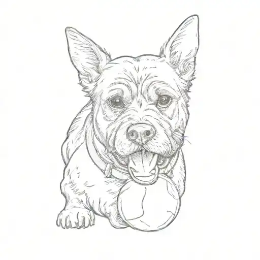 A Black Dog With A Tennis Ball In Its Mouth