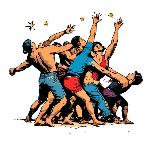 Side View Of Group Of People Rioting At Each Other