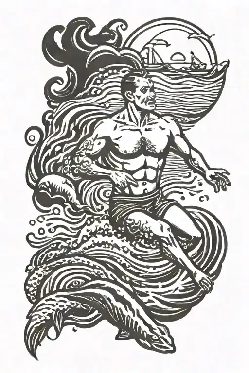 Man Swimming In Ocean Tattoo