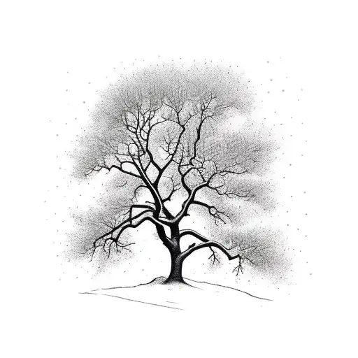 Deciduous Tree In Winter Without Snow