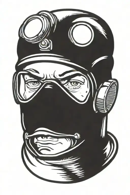 Modern Scuba Diver Face Looking Straight Ahead