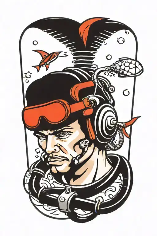 Scuba Diver Face In Sailor Jerry Style