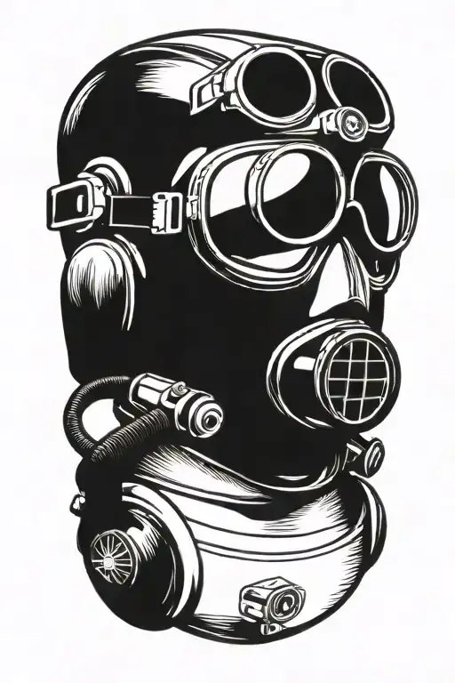 Scuba Diver Head With Goggles And Respirator