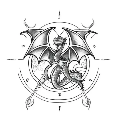 A Dragon Holding A Traditional Compass With Witch's Knot