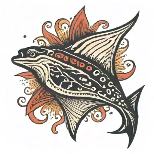 Red And Black Sting Ray Floating