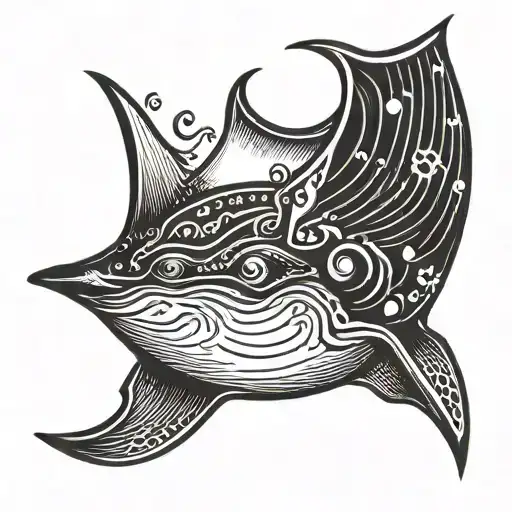 Red And Black Manta Ray Floating