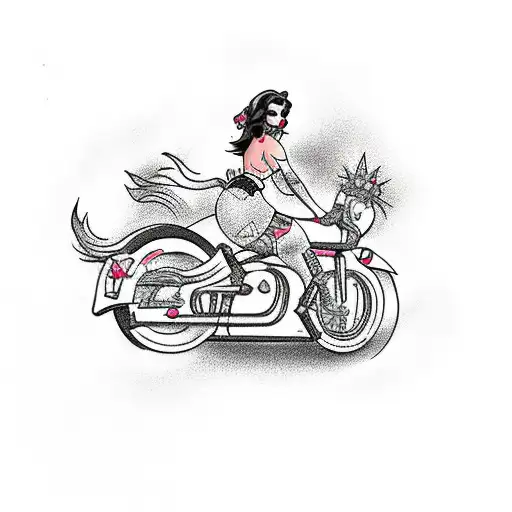 Sexy Little Bo-peep Riding A Motorcycle Followed By A Black Sheep
