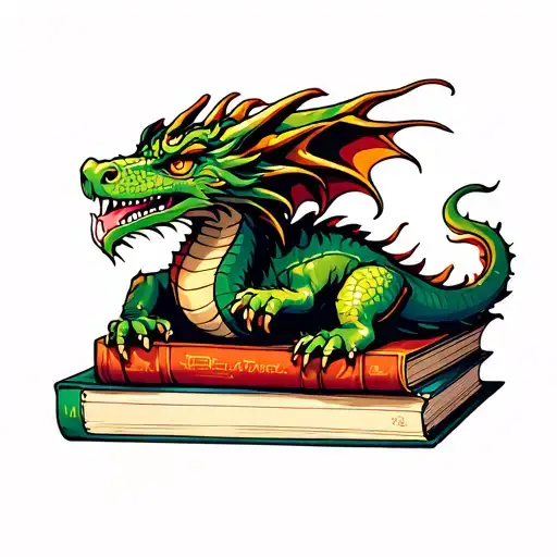 Cool Dragon On Top Of Some Books