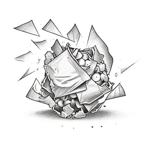 Crumbled Paper Ball Amongst Rubble With Orchid Emerging From The Paper