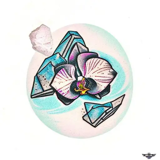 Crumbled Paper Ball Amongst Rocks With An Orchid Flower Growing Out From Them