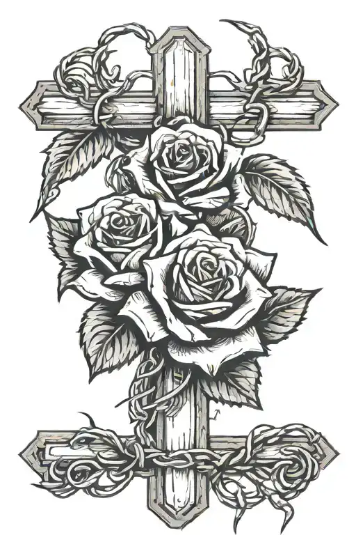 Barbwire Cross And Rose Wrapped