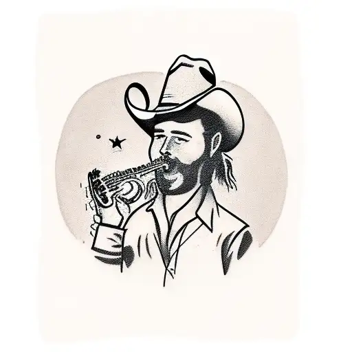 Brown Dog Playing The Banjo In The Desert Wearing A Cowboy Hat