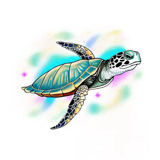 A Turtle Swimming Gracefully Among A Constellation Of Stars