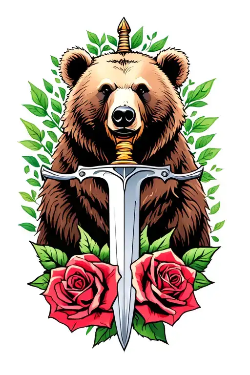 Sword Going Through Bear With Roses