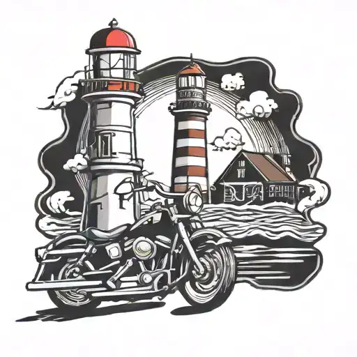 Lighthouse And Vintage Harley-davidson