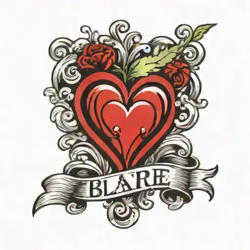 Red Heart With Scroll That Says Blaire Tattoo