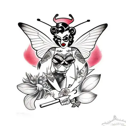 Pinup Evil Butterfly With Guns