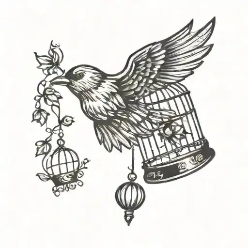 Birdcage With A Bird Flying Nearby