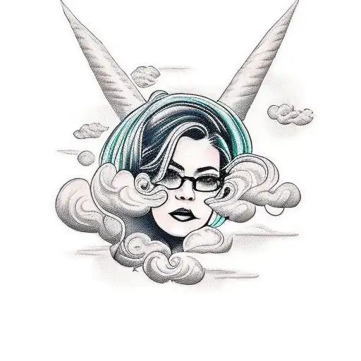 A Portrait Of Valeria Ericka Surrounded By Swirling Thunderstorm Clouds Tattoo