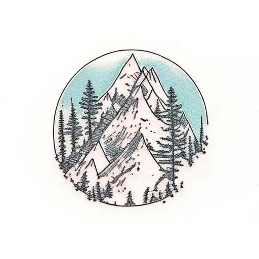 Mountain Scene With Trees And Flowers