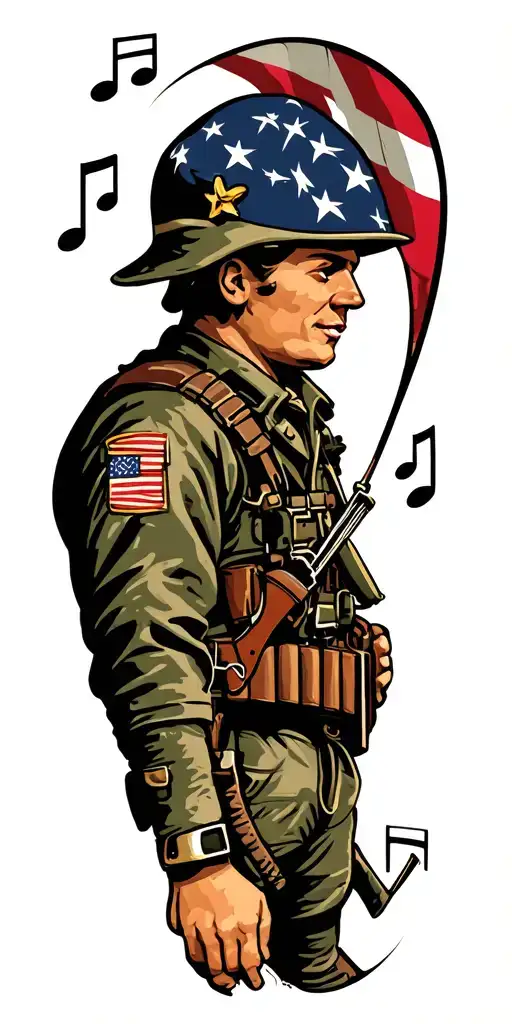 Combat Sapper Emblem Incorporating Musical Notes And Symbols