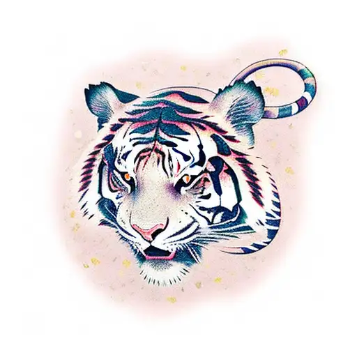 A Traditional Japanese Tiger With Cherry Blossom Petals Falling Around It