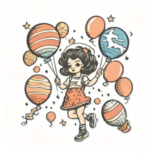 Girl Balloons Space