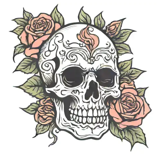 Skull With Roses Blooming