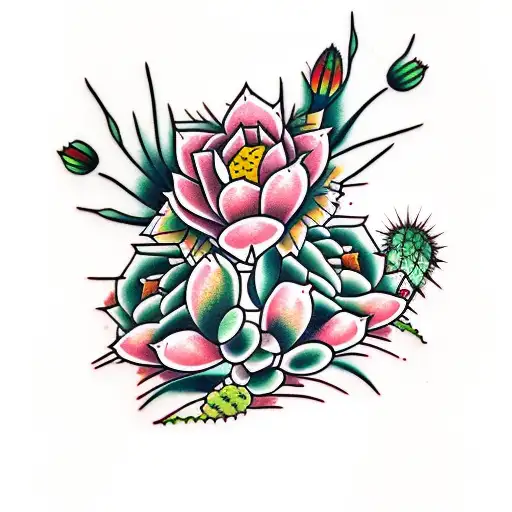 Cactus Con Flores Old School