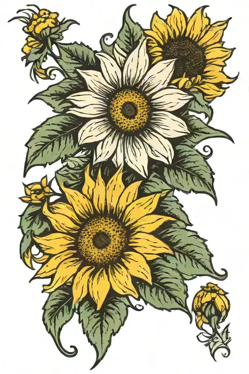 Singular Daisy And Sunflower