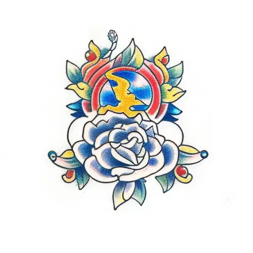 Blue Moon With Outline Of Flowers