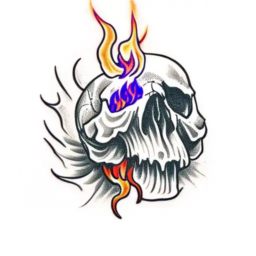 Skull Engulfed In Flames With A Snake Crawling Out Of Its Eye Sockets