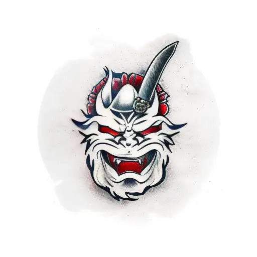 Oni Mask With A Sword And The Rose Of Sharon