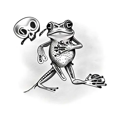 Full Body Frog Holding Skull