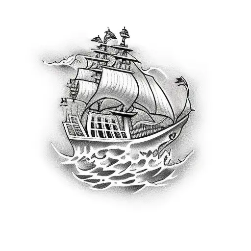 Pirate Ship Coming Out Of A Book Tattoo