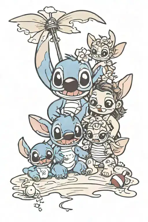 Cute Stitch Family Picture On Beach Scene
