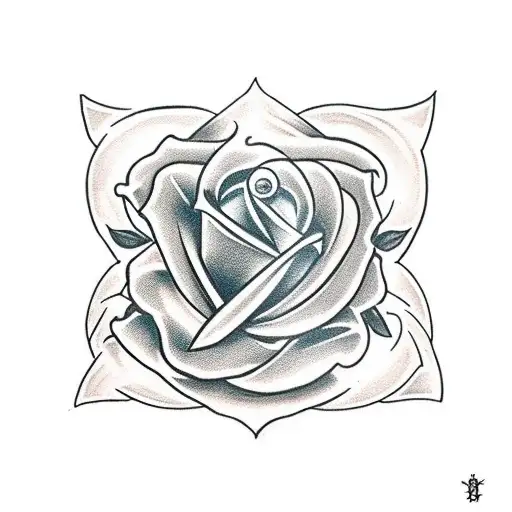 A Heart And Two Crossing Swords And A Shield With White Rose